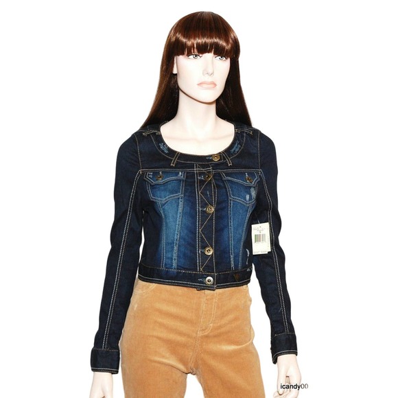 GUESS STRETCH DENIM JACKET TOP RECKLESS WASH XS NWT - Picture 1 of 7